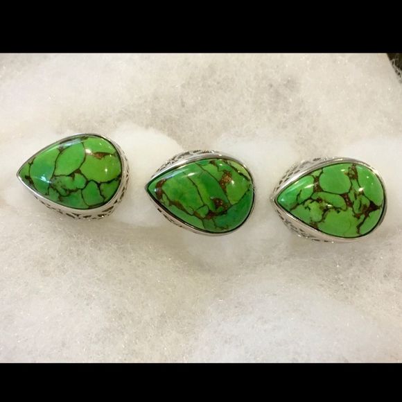 Green Turquoise Copper Infused Sterling Silver Open Work Ring Multiple Sizes - Picture 7 of 16